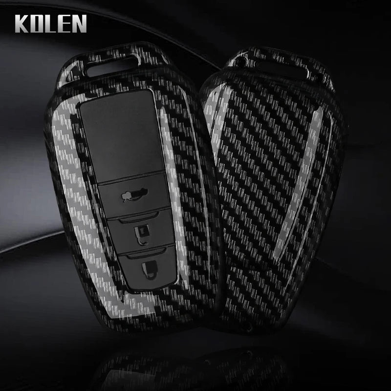 Car Key Cover Compatible with Toyota Prius Camry Corolla CHR C-HR RAV4 Land Cruiser Prado – Carbon Fiber Style