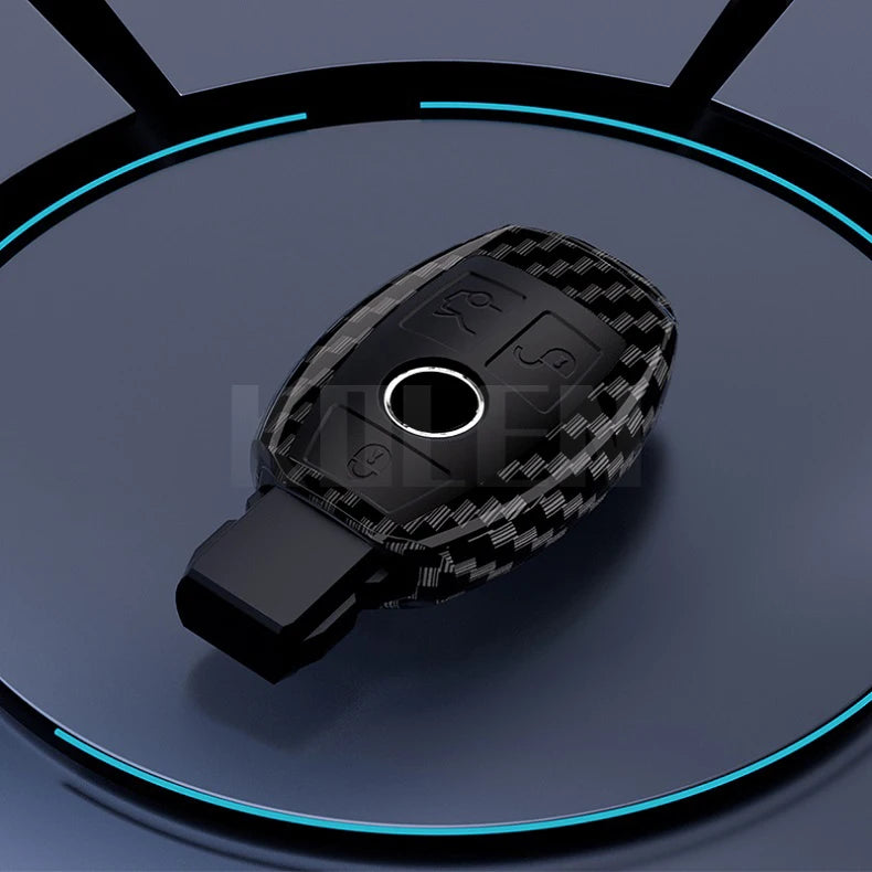 Car Key Cover Compatible with Mercedes-Benz A B C E S Class W204 W205 W212 W213 W176 GLC CLA AMG W177 X167 W463 – Carbon Fiber Style