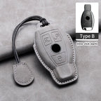 Leather Car Key Cover Compatible with Mercedes-Benz A-Class, C-Class, E-Class, S-Class, G-Class, GLC, CLE, CLA, W177, W205, W213, W222, X167, AMG