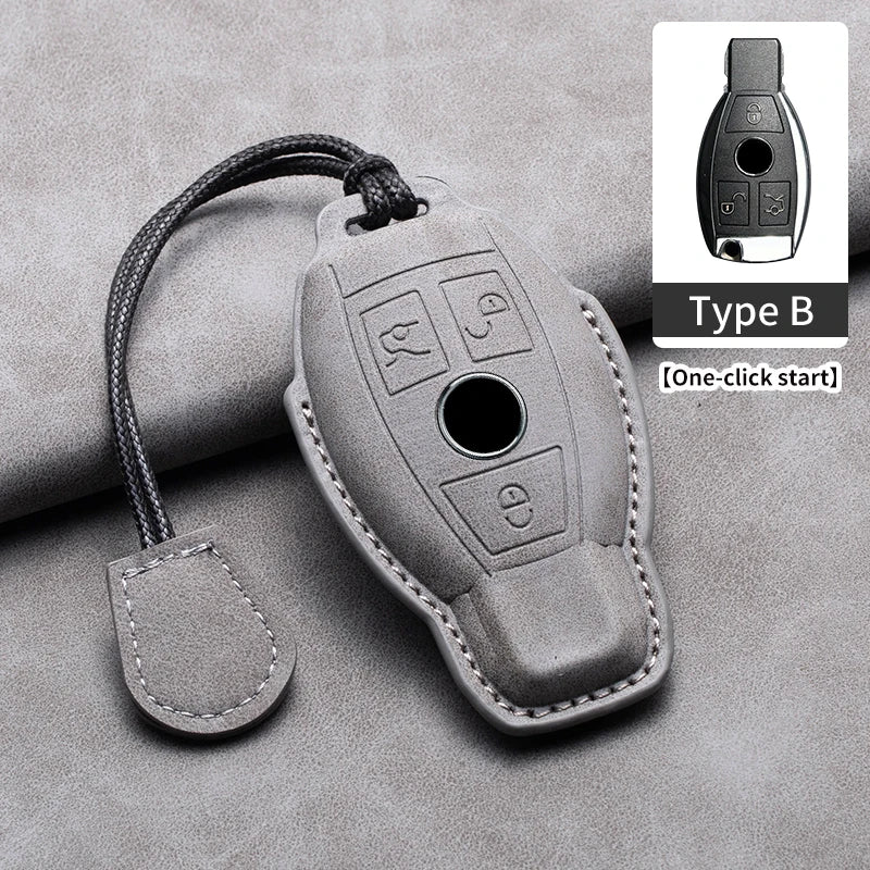 Leather Car Key Cover Compatible with Mercedes-Benz A-Class, C-Class, E-Class, S-Class, G-Class, GLC, CLE, CLA, W177, W205, W213, W222, X167, AMG