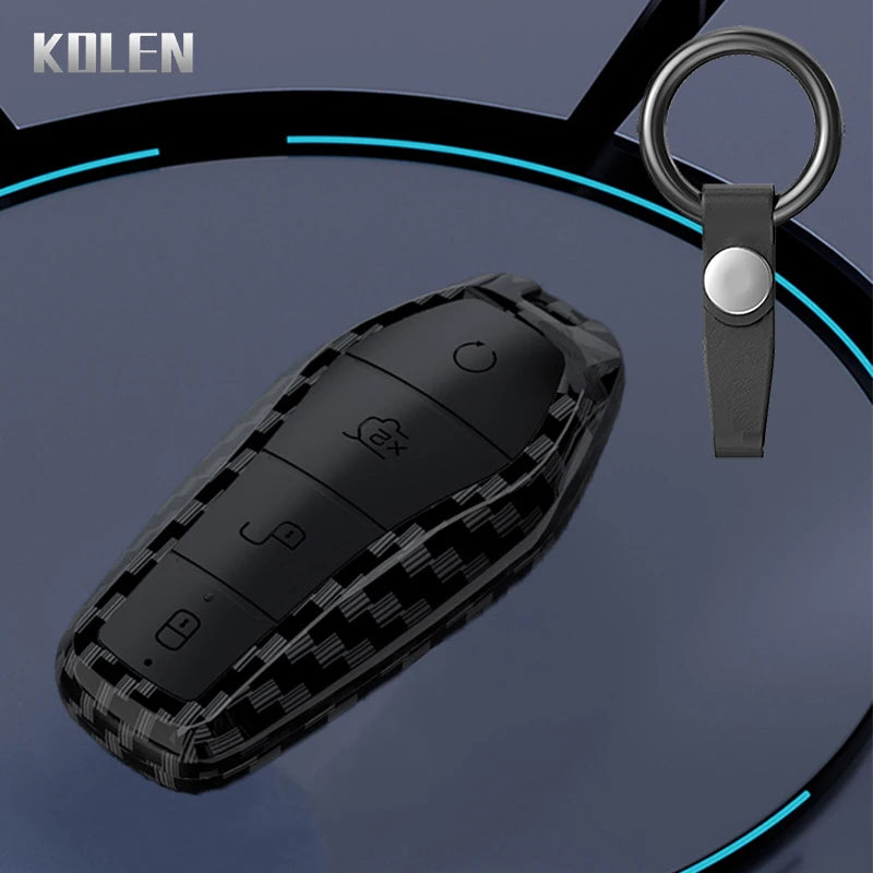 Car Key Cover Compatible with BYD Qin Plusdmi Atto 3 Han EV Dolphin – 4 Buttons – Carbon Fiber Style