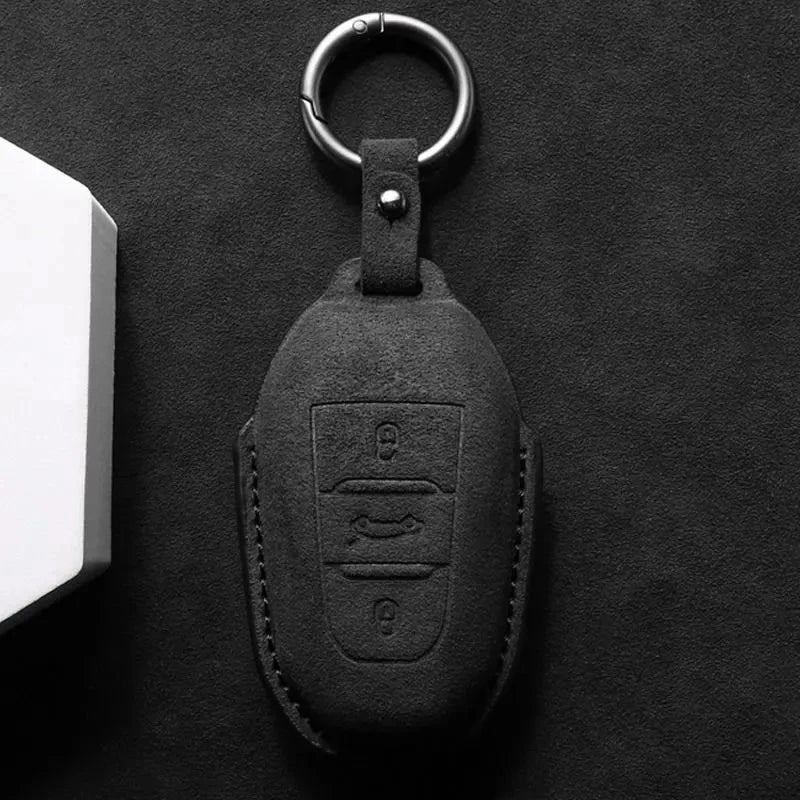 Suede Car Key Fob Cover Compatible with Citroen C3, C5 Aircross, C4; DS 3, 7, 9 Crossback; Peugeot 2008, 3008, 5008, 308, 508