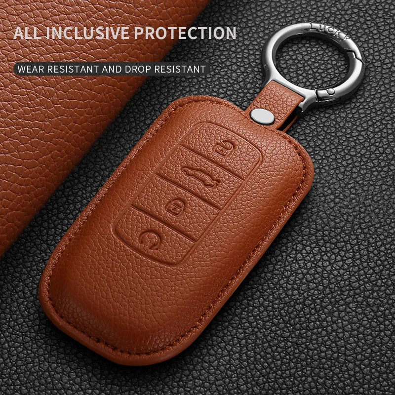 Leather Smart Car Key Cover Compatible with Chery Jaecoo J7, J6, J8; Tiggo 7/8 Pro Max; Omoda 5, C5; Tiggo 7/8 Pro Plus; Arrizo 5 Plus