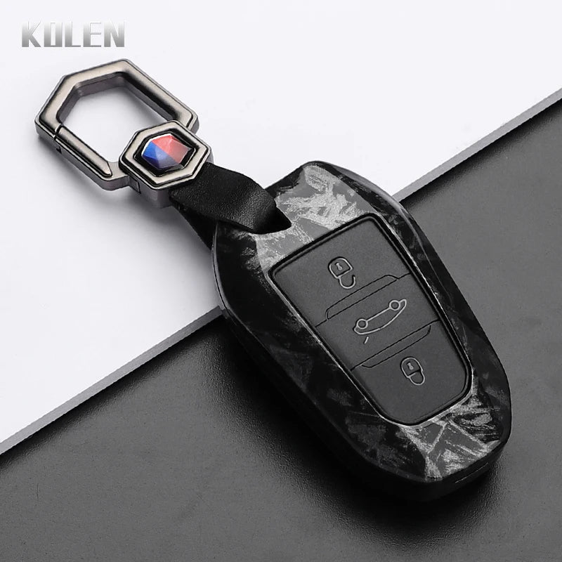 Car Key Cover Compatible with Peugeot 2008 3008 4008 5008 308 408 508; Citroen C1 C2 C4 C6 C3-XR Picasso Grand DS3 DS5 – Carbon Fiber Style