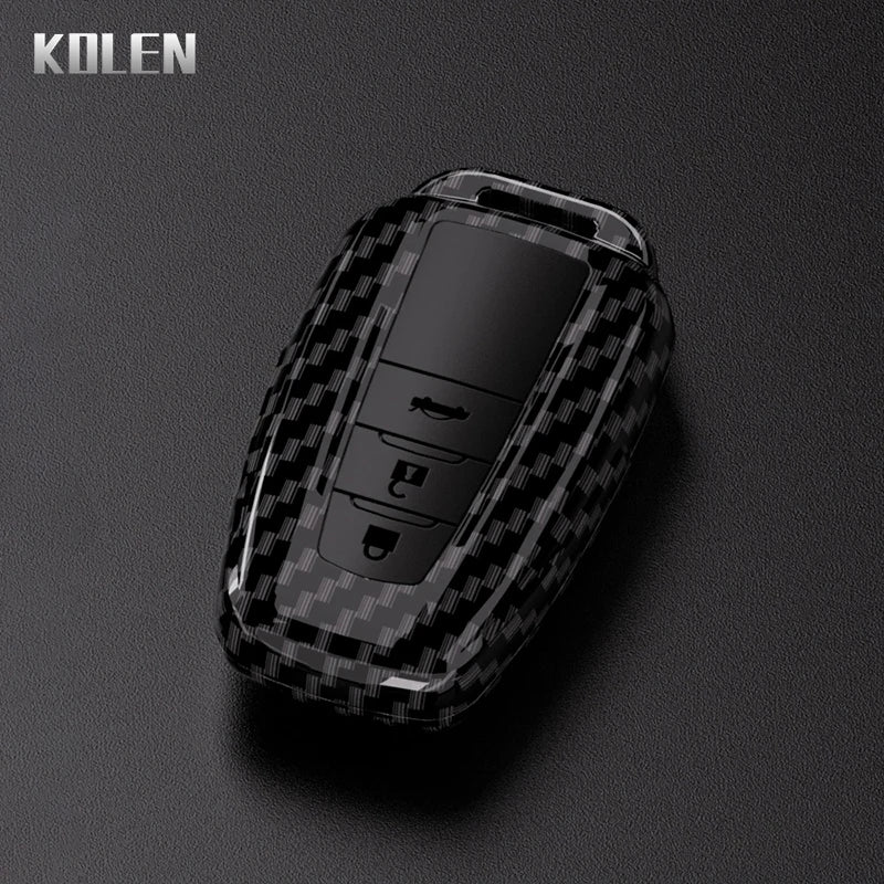 Car Key Cover Compatible with Toyota Prius Camry Corolla CHR C-HR RAV4 Land Cruiser Prado – Carbon Fiber Style