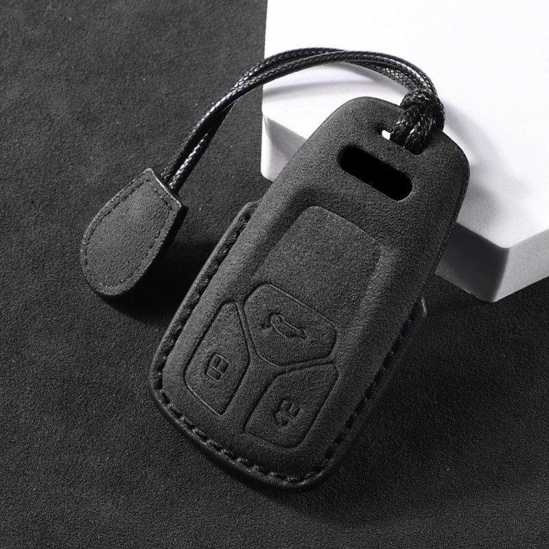 Suede Car Key Fob Case Compatible with Audi A3, A4, A6, A7, A8, B9, C8, D5, 4K, S8, Q7, Q8, SQ8, e-tron, 2018, 2019, 2020, 2021
