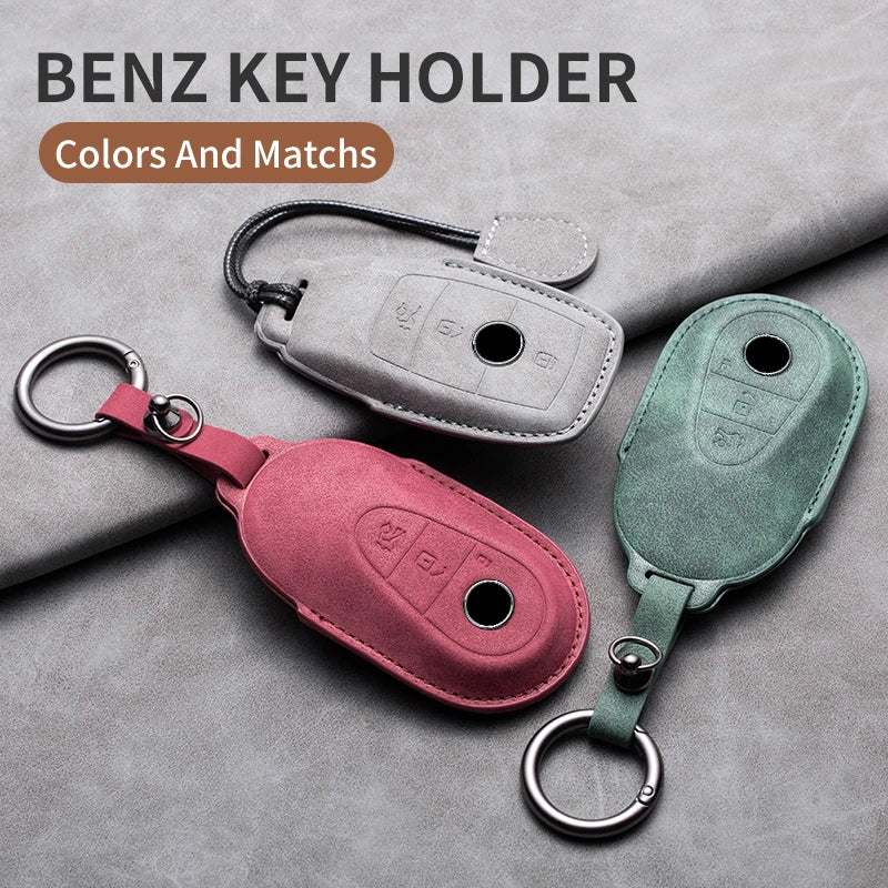 Leather Car Key Cover Compatible with Mercedes-Benz A-Class, C-Class, E-Class, S-Class, G-Class, GLC, CLE, CLA, W177, W205, W213, W222, X167, AMG