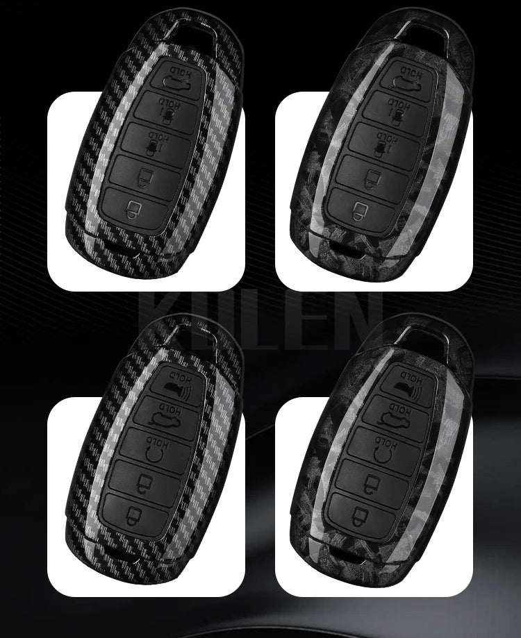 Car Key Cover Compatible with Hyundai i30 ix25 Elantra Kona Solaris Azera Grandeur IG TM Accent Santa Fe – Carbon Fiber Style