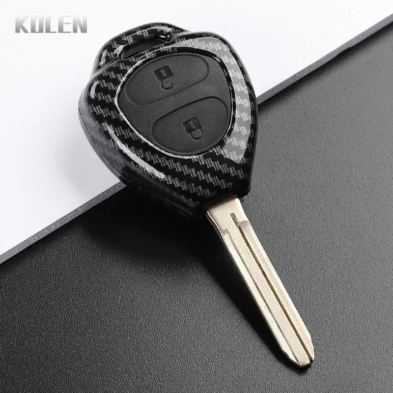 Car Key Cover Compatible with Toyota Corolla Vios Camry Yaris RAV4 Hilux Cruiser Fortuner – 2/3/4 Buttons – Carbon Fiber Style