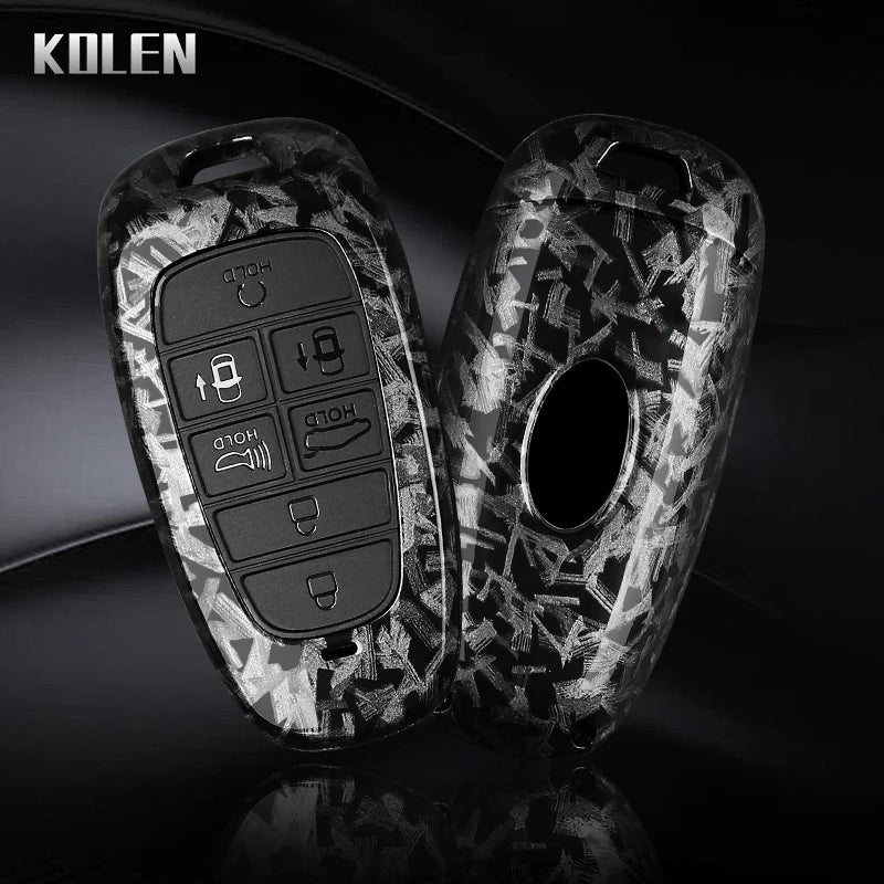 Car Key Cover Compatible with Hyundai Santa Fe Tucson 2022 Nexo NX4 Atos Prime Solaris – Carbon Fiber Style