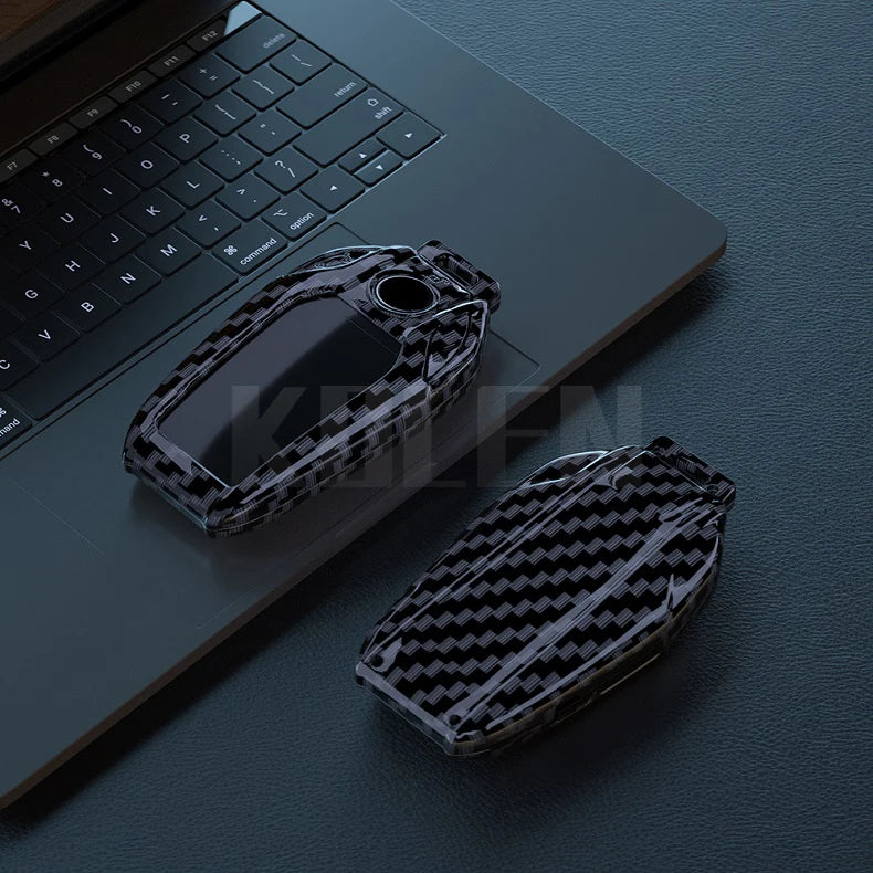 Car Key Cover Compatible with BMW 5 7 Series X3 X4 X5 X7 G30 G31 G11 G12 G01 GT G32 i8 – Carbon Fiber Style