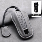 Leather Car Key Fob Cover Compatible with Porsche Panamera, Cayenne, 971, 911, 9YA, Macan, Boxster