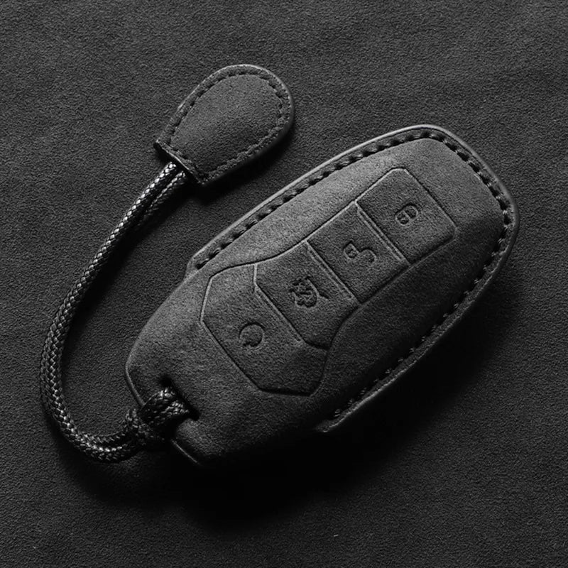 Suede Keyless Car Key Cover Compatible with BYD Qin Plusdmi, Atto 3, Han EV, Dolphin – 4 Buttons