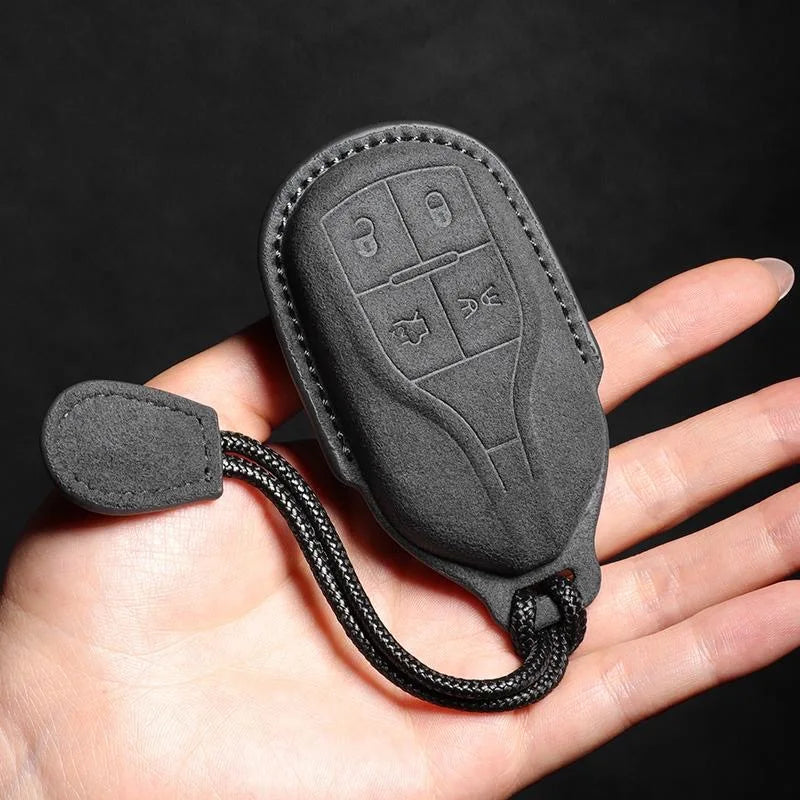 Suede Keyless Car Key Cover Compatible with Maserati Levante, Ghibli, Quattroporte, GT, Granturism, GranCabrio