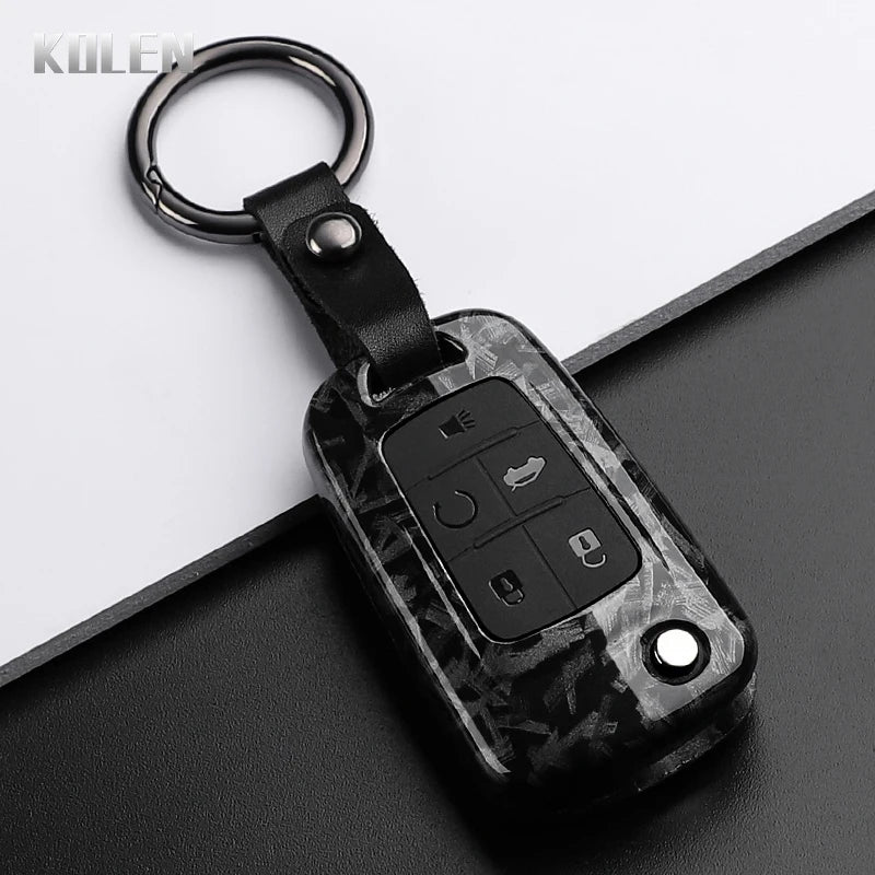 Car Key Cover Compatible with Chevrolet Cruze Aveo Trax Sail Malibu Captiva; Opel/Vauxhall Astra J Corsa Insignia Mokka – Carbon Fiber Style
