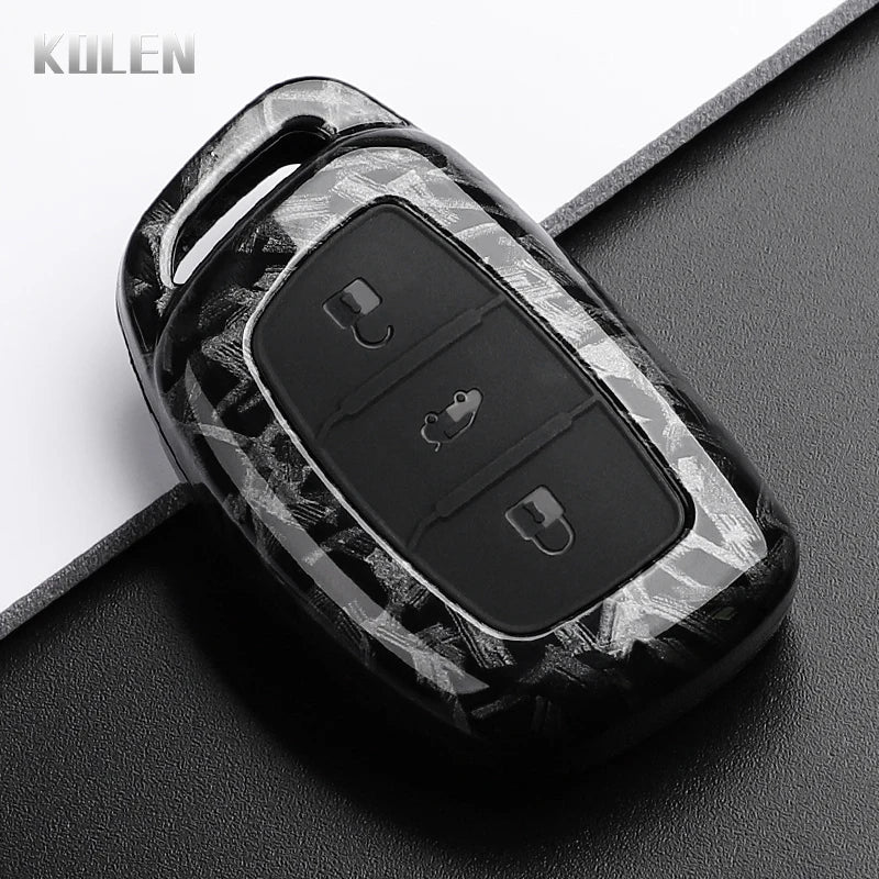 Car Key Cover Compatible with Hyundai Tucson Santa Fe Rena Sonata Elantra Creta ix35 ix45 i10 i30 i40 – Carbon Fiber Style