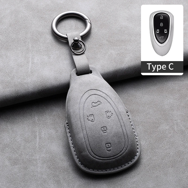 Leather Car Key Fob Cover Compatible with Great Wall GWM WEY Coffee01, Coffee02, WEY-X, WEY-S, WEY-GT, VV7 GT