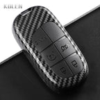 Car Key Cover Compatible with Jeep Renegade Grand Cherokee; Dodge Journey Charger; Chrysler 200 300 – Carbon Fiber Style