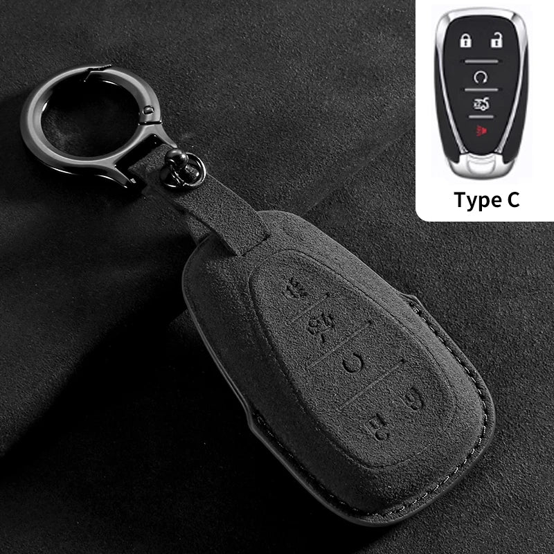 Suede Car Key Cover Compatible with Chevrolet Cruze, Spark, Sonic, Camaro, Volt, Bolt, Trax, Malibu, Onix, Equinox, Orlando, Blazer, Traverse