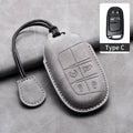 Leather Car Key Fob Cover Compatible with Jeep Renegade, Compass, Grand Cherokee, Wrangler; Chrysler 300C