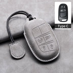 Leather Car Key Fob Cover Compatible with Jeep Renegade, Compass, Grand Cherokee, Wrangler; Chrysler 300C