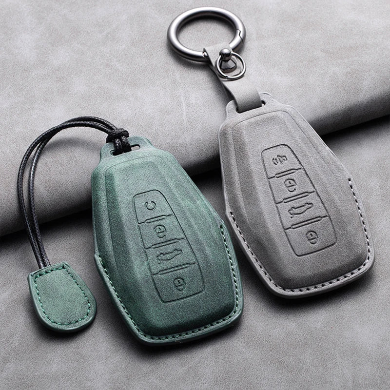 Leather Car Key Cover Compatible with Geely Coolray, X6, Emgrand, Global Hawk, GX7, Atlas, Boyue, NL3, X7, EX7, Kulrey, GT, GC9
