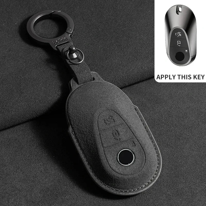 Suede Remote Key Fob Case Compatible with Mercedes-Benz E-Class, W213, W205, E200, E260, E300, E320, AMG, CLA, 2018, 2019, 2020