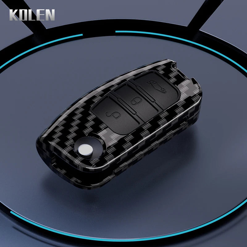 Car Key Cover Compatible with Ford Fiesta Focus 2 Ecosport Kuga Escape Falcon B-Max C-Max Eco Sport Galaxy – Carbon Fiber Style
