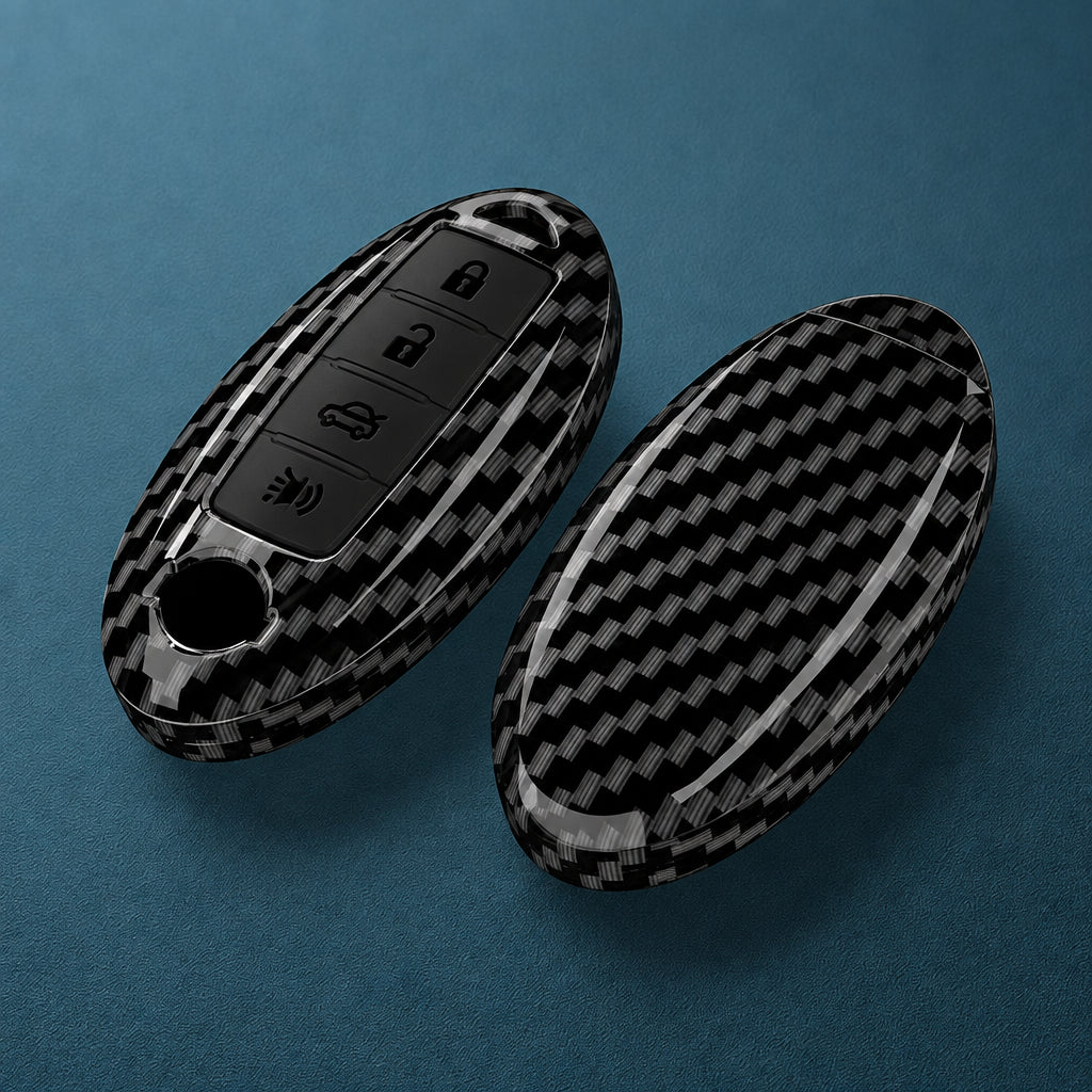 Car Key Cover Compatible with Nissan Qashqai X-Trail T32 T31 Juke J10 J11 Kicks Tiida Pathfinder Note; Infiniti – Carbon Fiber Style