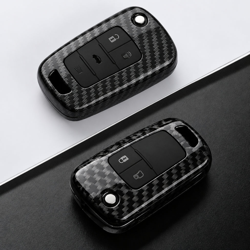 Car Key Cover Compatible with Chevrolet Cruze Aveo Trax Sail Malibu Captiva; Opel/Vauxhall Astra J Corsa Insignia Mokka – Carbon Fiber Style