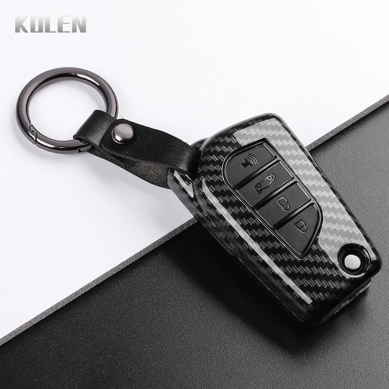 Car Key Cover Compatible with Toyota Camry RAV4 Fortuner Hilux Auris Corolla Avensis Verso Yaris Aygo; Scion tC – Carbon Fiber Style