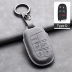 Leather Car Key Fob Cover Compatible with Jeep Renegade, Compass, Grand Cherokee, Wrangler; Chrysler 300C