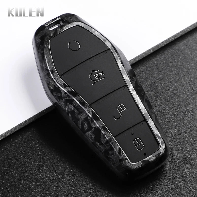 Car Key Cover Compatible with BYD Han EV Tang DM Qin Plus Song Pro Max Yuan Dolphin E2 – Carbon Fiber Style