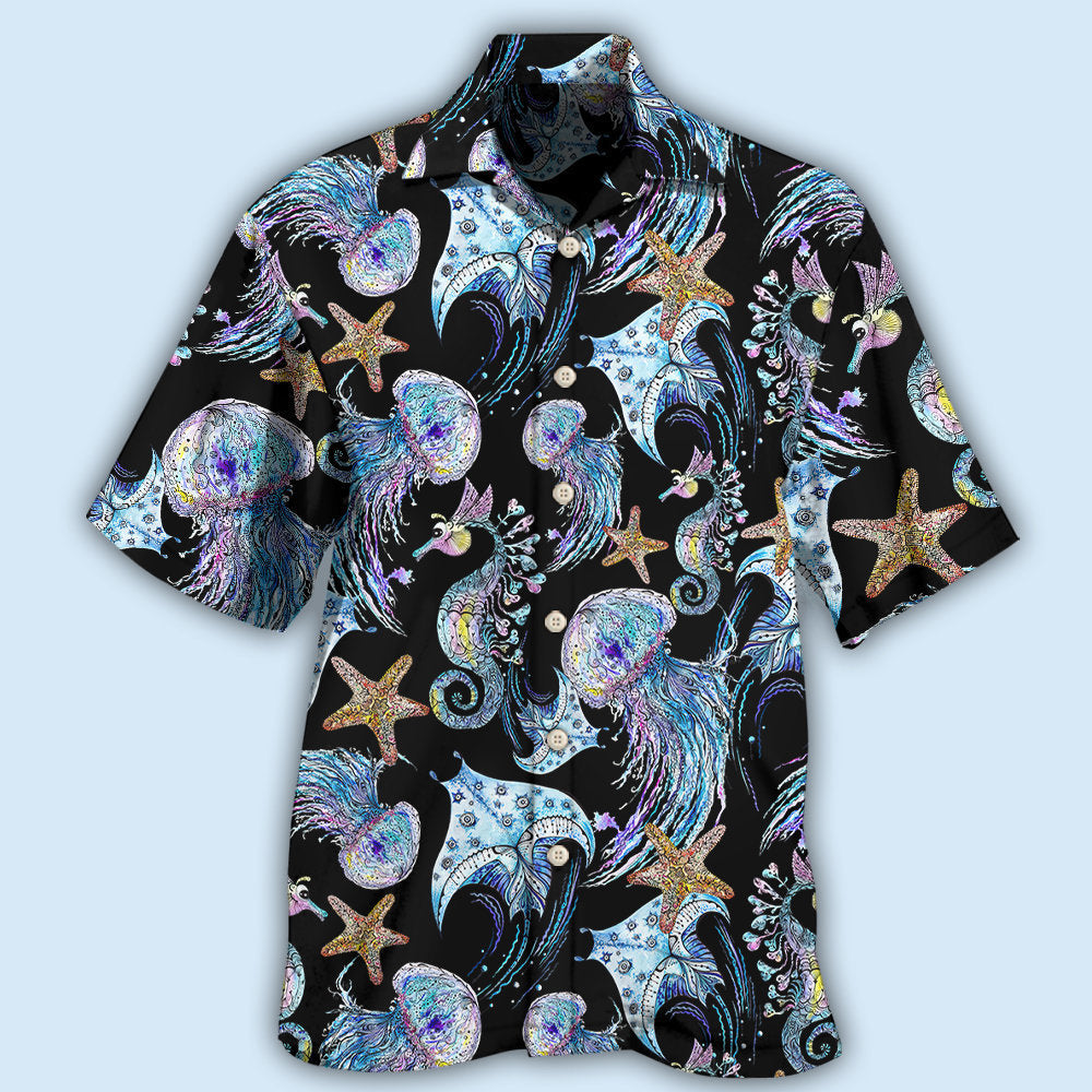 Ocean Wildlife Hawaiian Shirt With All Over Print For Resort Travel Summer Outings And Casual Gatherings