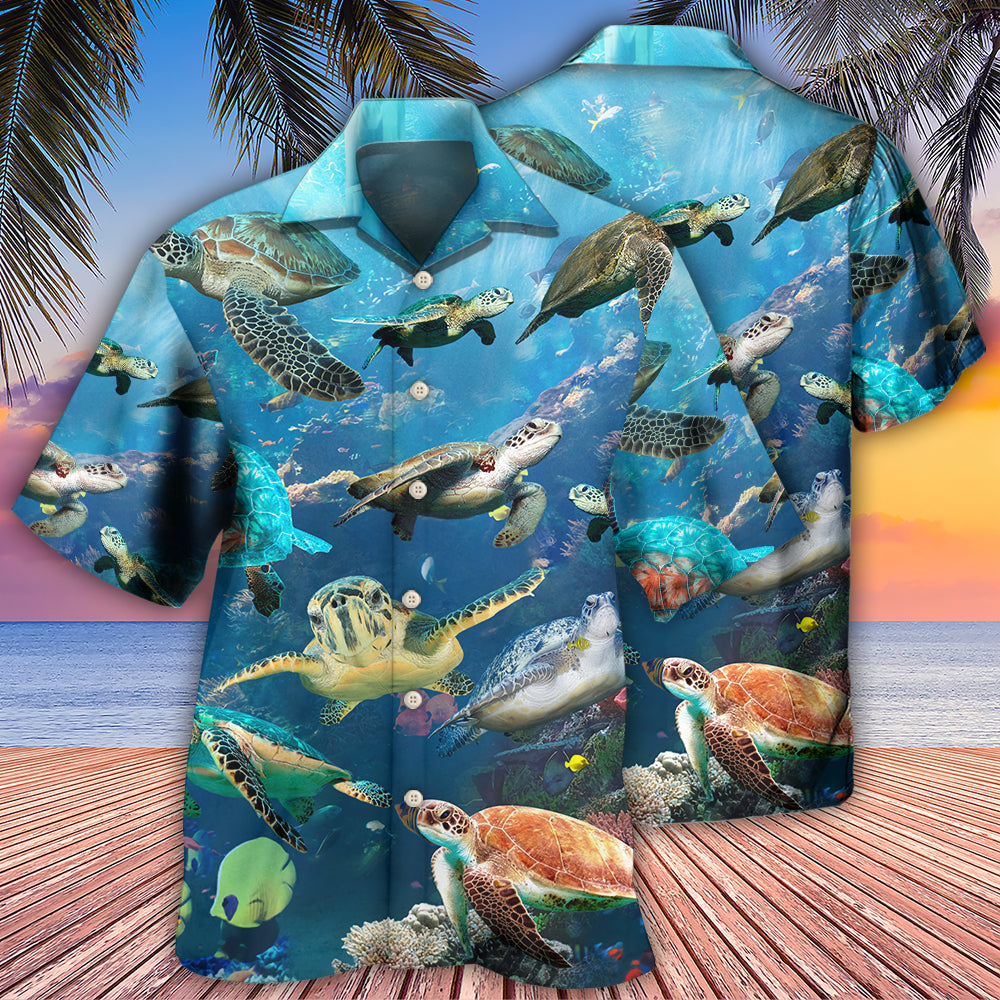 Sea Turtles Ocean Hawaiian Shirt For Summer Vacation, Beach Travel, And Casual Wear