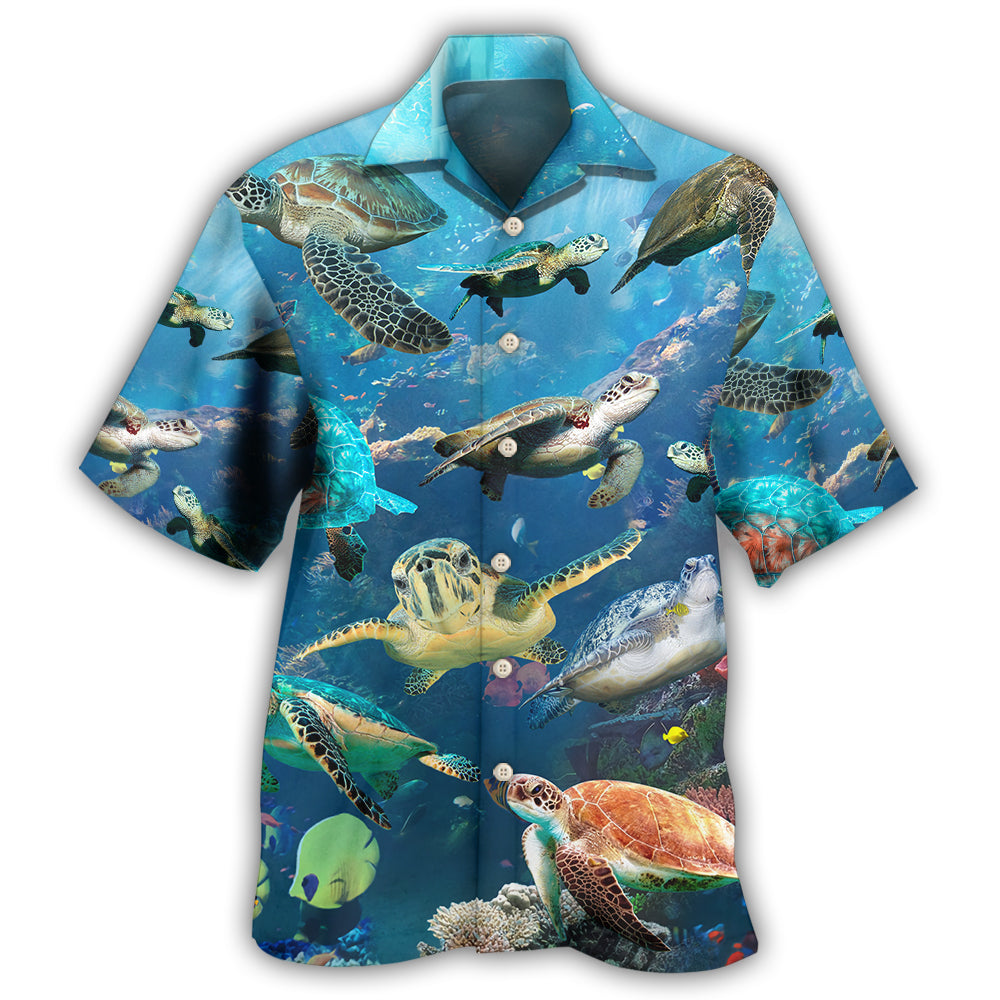 Sea Turtles Ocean Hawaiian Shirt For Summer Vacation, Beach Travel, And Casual Wear