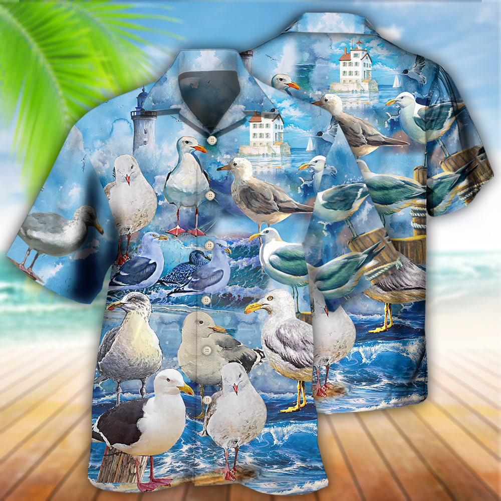 Seagull Hawaiian Shirt With All Over Print For Tropical Holiday Resort Parties And Everyday Style