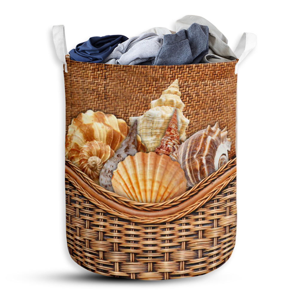 Seashells Rattan Texture Laundry Basket For Bathroom Bedroom Storage