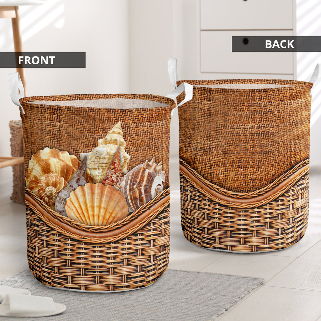 Seashells Rattan Texture Laundry Basket For Room Home Organizer