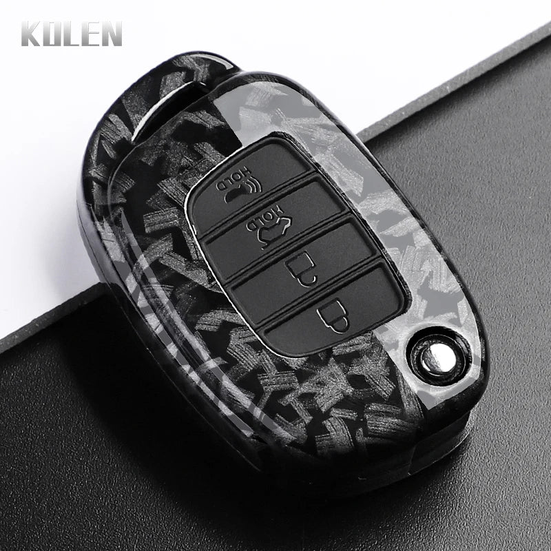 Car Key Cover Compatible with Hyundai ix35 ix45 ix25 i10 i20 i30 HB20 Sonata Verna Solaris Santa Elantra Mistra – Carbon Fiber Style