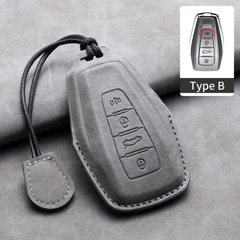 Leather Car Key Cover Compatible with Geely Coolray, X6, Emgrand, Global Hawk, GX7, Atlas, Boyue, NL3, X7, EX7, Kulrey, GT, GC9