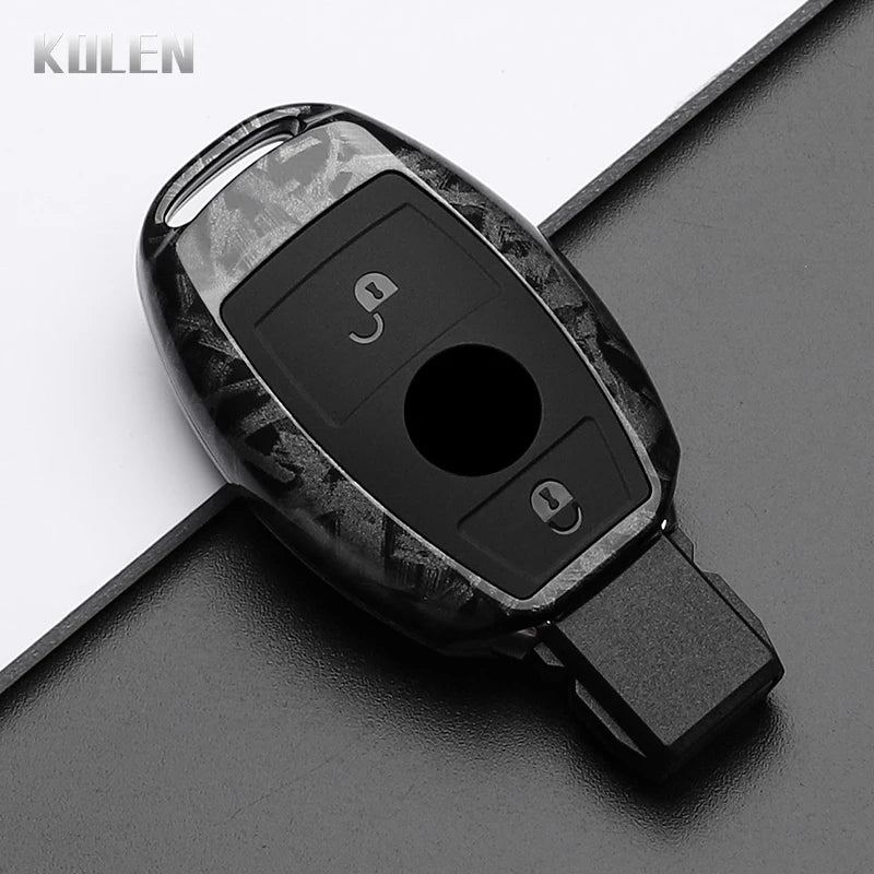 Car Key Cover Compatible with Mercedes-Benz A B C E Class GLS GLA GLK GLC CLS CLA AMG W204 W205 W212 W463 W176 – Carbon Fiber Style