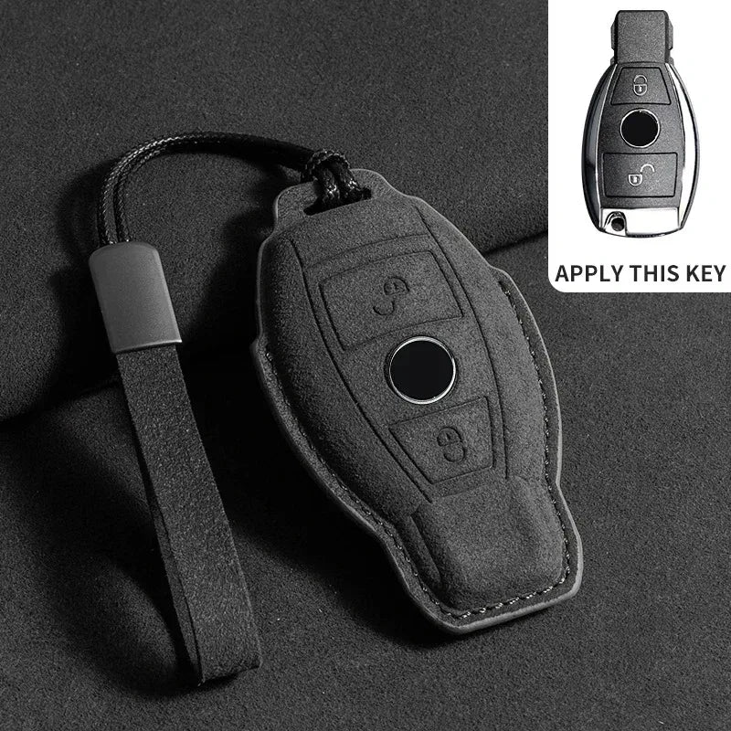 Suede Remote Key Fob Case Compatible with Mercedes-Benz E-Class, W213, W205, E200, E260, E300, E320, AMG, CLA, 2018, 2019, 2020