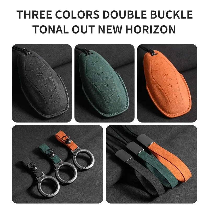 Suede Smart Remote Key Fob Cover Compatible with Hongqi HS5, H5, H6, H9, EH7, HS7, H7, L5, HS3, L9, HQ9