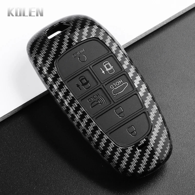 Car Key Cover Compatible with Hyundai Santa Fe Tucson 2022 Nexo NX4 Atos Prime Solaris – Carbon Fiber Style