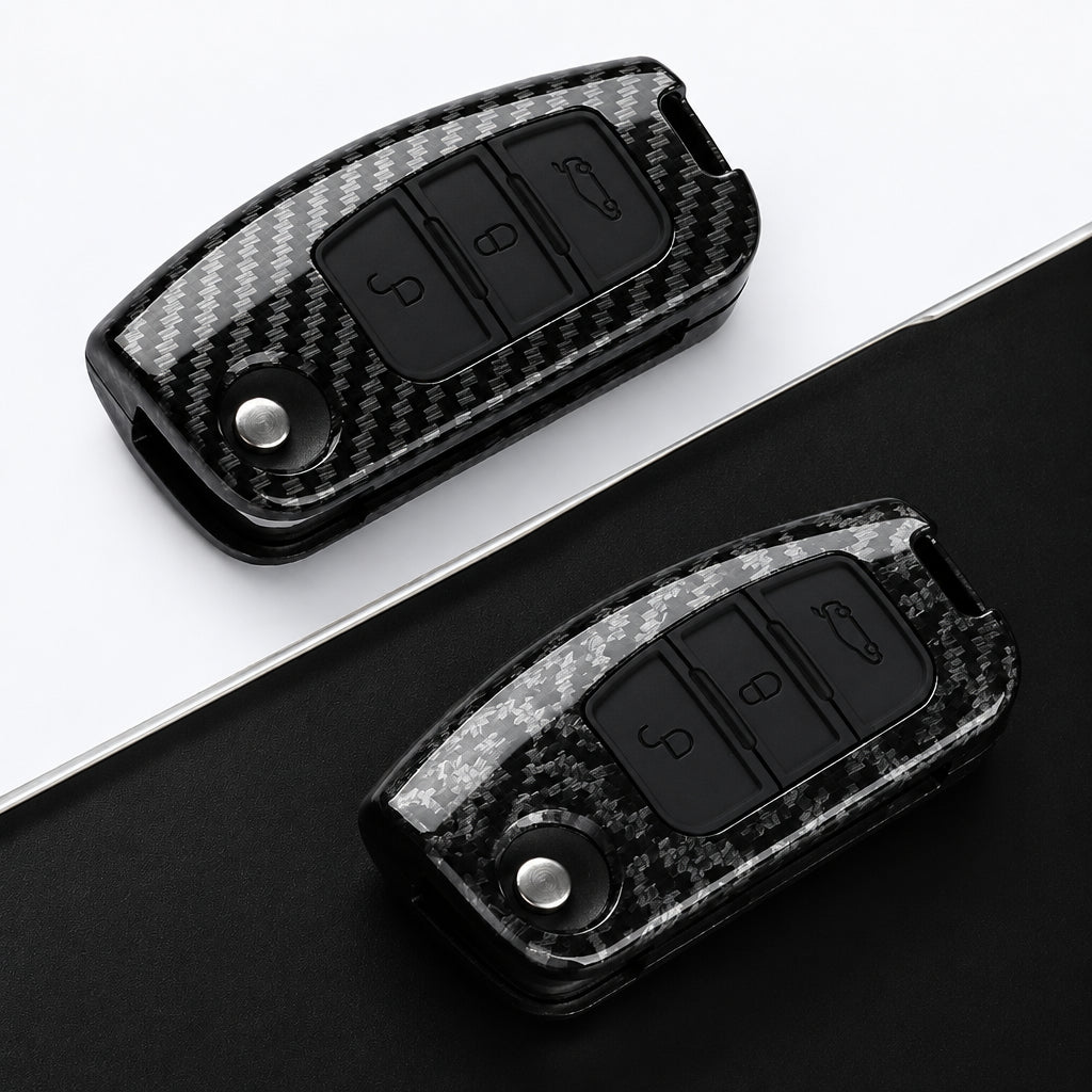 Car Key Cover Compatible with Ford B-Max C-Max Eco Sport Galaxy Fiesta Focus 2 Ecosport Kuga Escape Falcon – Carbon Fiber Style