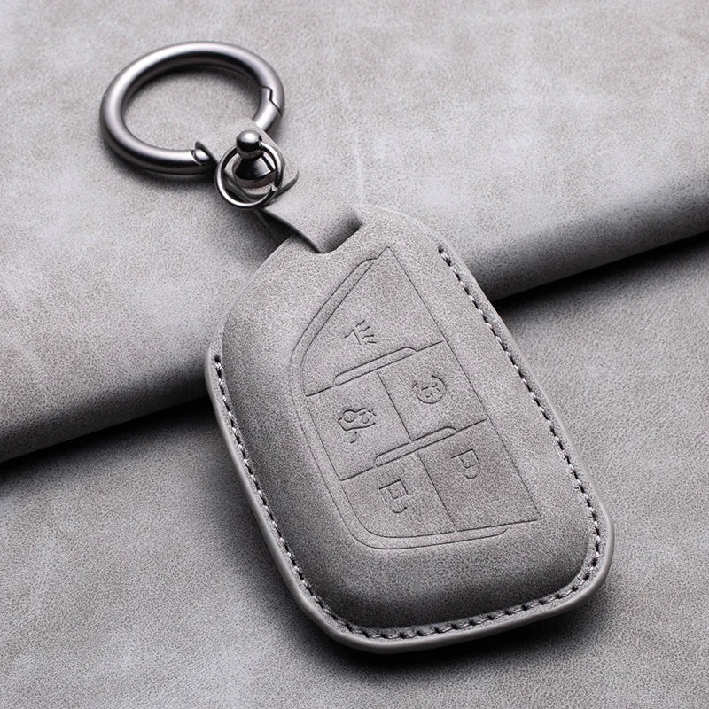 Leather Car Key Fob Cover Compatible with Cadillac CT4, CT5, ATS, CT6, CTS, DTS, XT5, Escalade ESV, SRX, STS, XTS, XT4, 28T, ELR