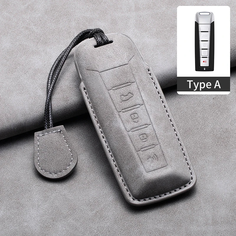 Leather Car Key Fob Cover Compatible with Great Wall GWM WEY Coffee01, Coffee02, WEY-X, WEY-S, WEY-GT, VV7 GT