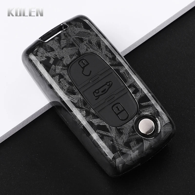 Car Key Cover Compatible with Peugeot 107 207 307 308 407 607 3008 5008; Citroen Xsara Picasso C5 C6 C8 – Carbon Fiber Style