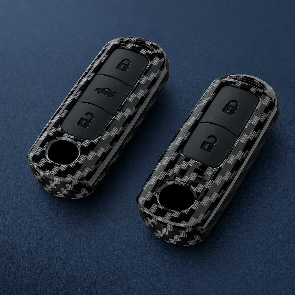Car Key Cover Compatible with Mazda 2 3 5 6 BL BM GJ Atenza Axela Demio CX-3 CX3 CX-5 CX5 CX7 CX-9 CX8 – 4 Buttons – Carbon Fiber Style